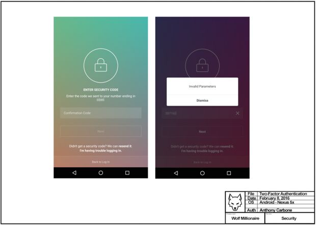 2FA screens for Instagram iOS app