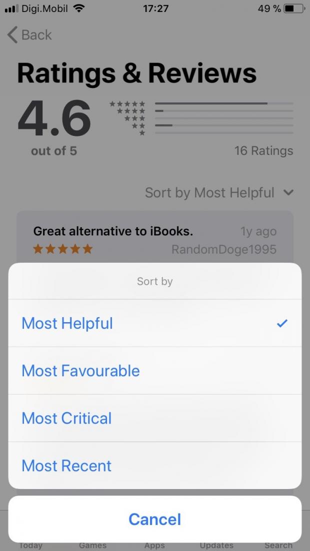 Sorting App Store reviews