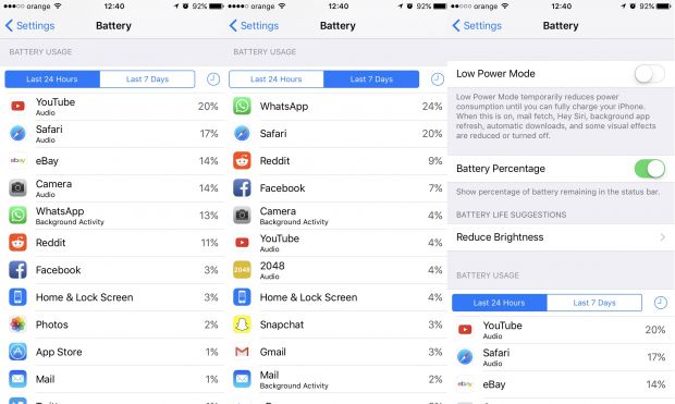 Battery information in iOS 10