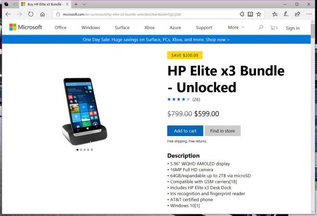 The HP Elite X3 costs $600 in the Microsoft Store