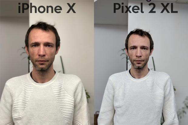 Comparison portrait shot: iPhone X vs. Google Pixel XL 2