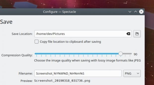 Spectacle's settings window now displays a handy preview of how the filename will actually look