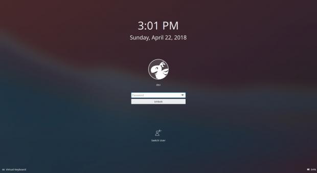 KDE Plasma 5.13's lock screen showing controls