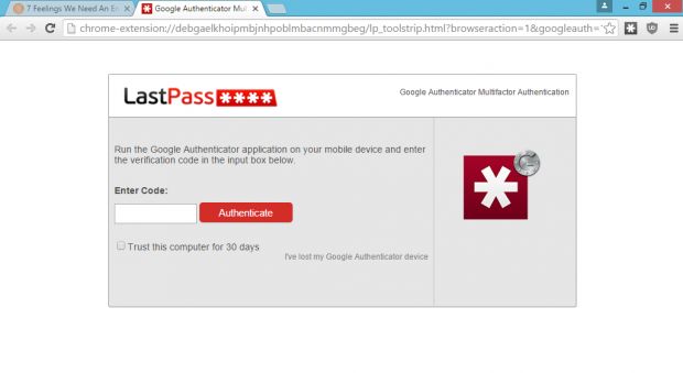 Spoofed LastPass 2FA page