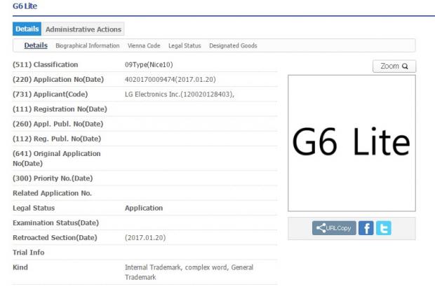 LG G6 Lite trademark