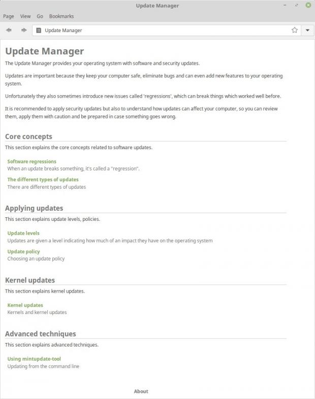 The new help section of the Update Manager