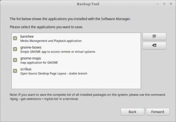 Backup Tool - selecting apps to save