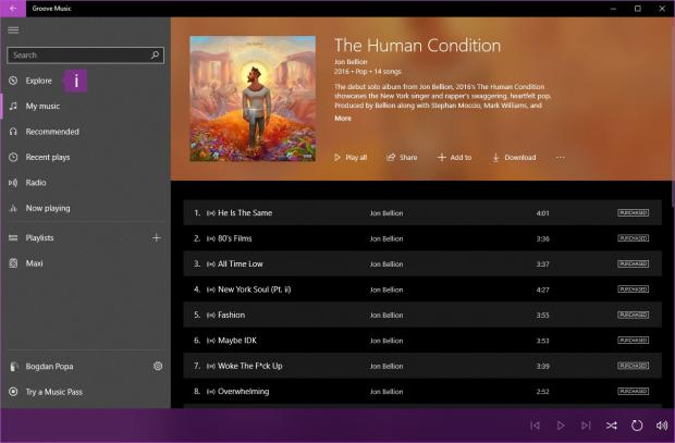 Groove Music with subtle blur effect