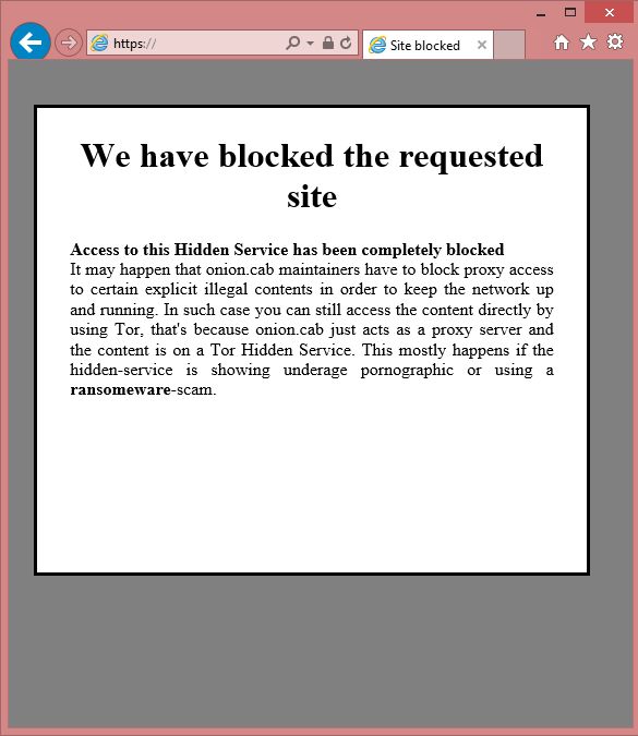 Tor payment site, blocked when accessing via the onion.cab service