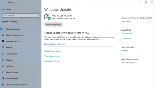 When no compatibility issues are detected, feature updates show up in Windows Update
