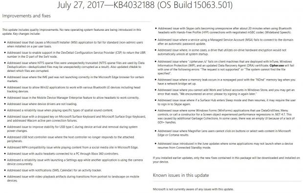 Cumulative update KB4032188 release notes