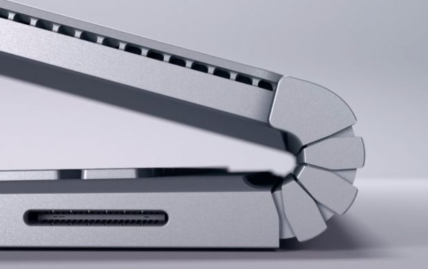The first-generation Surface Book hinge and the gap allowing dust to slip in
