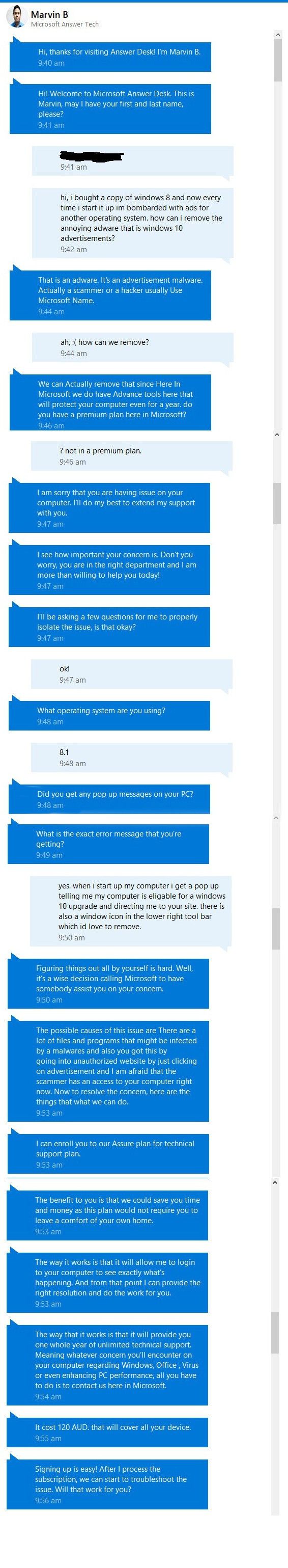 The full conversation with Microsoft's support engineer