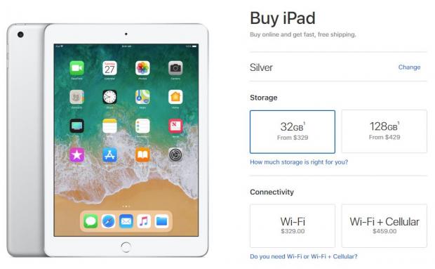 Apple iPad (2018) versions and pricing