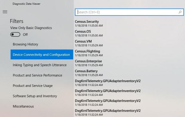 Windows 10 Diagnostic Data Viewer in build 17084