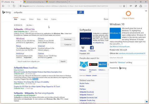 Cortana can also search for info on your selected words