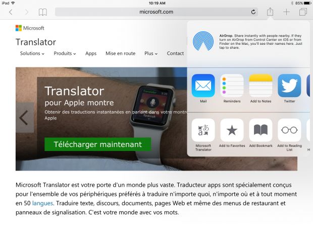 Microsoft Translator extension for Safari browser