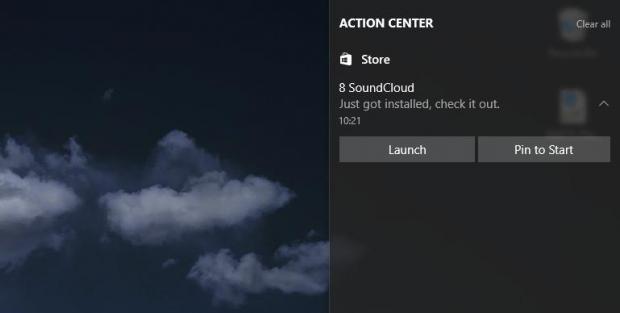The same notification displayed in the Action Center