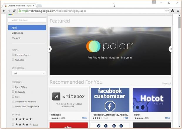 Google Chrome web store for extensions and themes