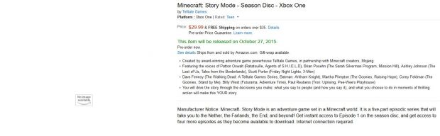 Minecraft: Story Mode Amazon US listing
