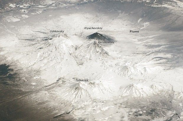A close-up of the volcanoes