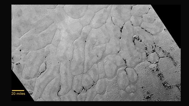 A view of Pluto's icy, craterless plains