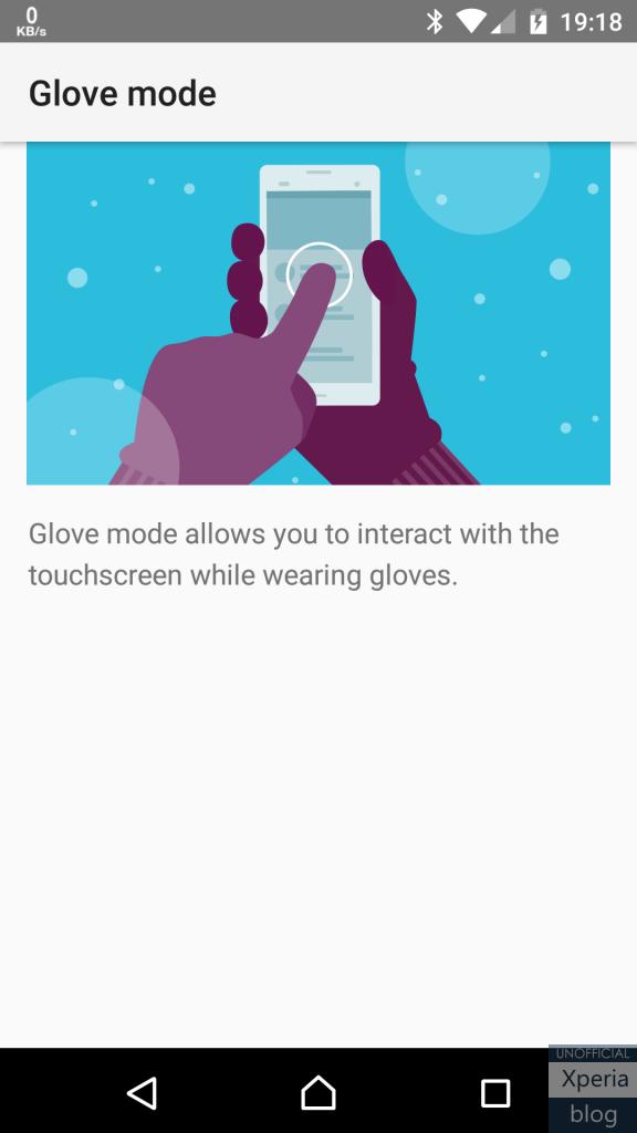 Glove mode lets users interact with the screen