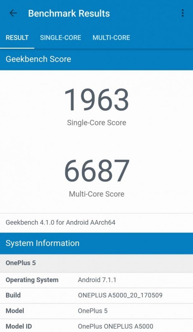OnePlus 5 results in benchmark