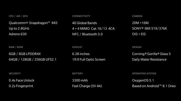 OnePlus 6 specs