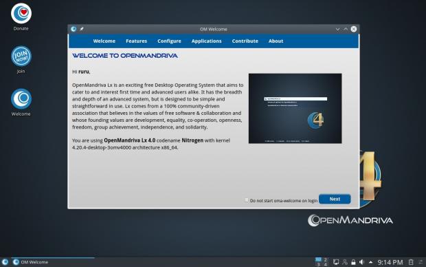 OpenMandriva Lx 4.0 Beta - Welcome screen