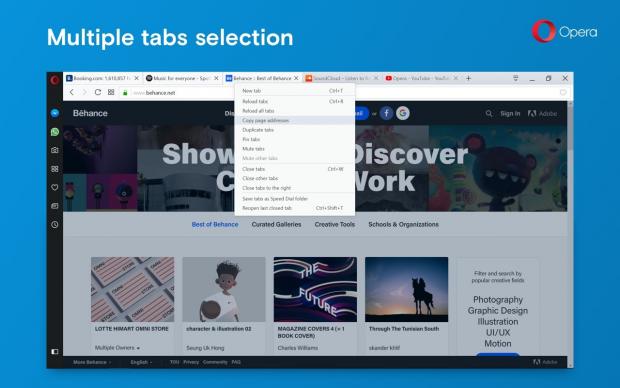 Multiple tabs selection in Opera 52