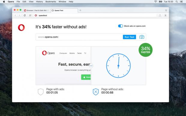 Opera claims that ad blocker makes the browser significantly faster