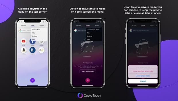 Private mode in Opera Touch for iOS and Android