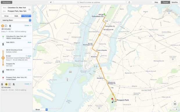 The Maps app on OS X El Capitan
