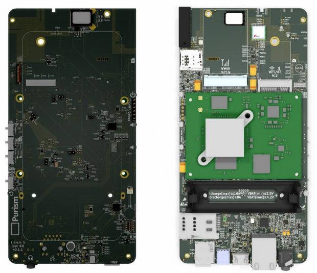 Front and back 3D renders of the Librem 5’s development kit mainboard
