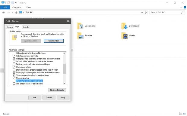 The option to block ads in File Explorer