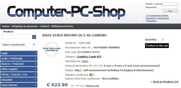 Price at Computer PC Shop gives us strong hints about a new ASUS Fury