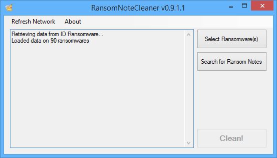 RansomNoteCleaner interface at first launch