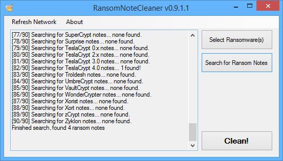 RansomNoteCleaner identifying ransom notes