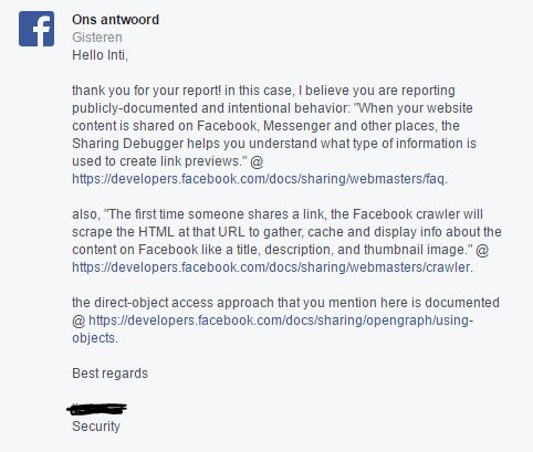 Facebook's answer to De Ceukelaire's bug report