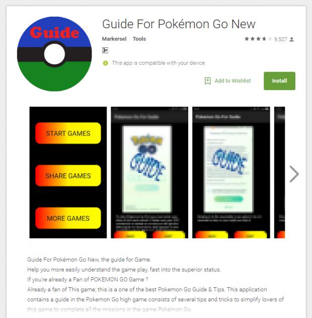 Guide for Pokémon Go listing on the Play Store