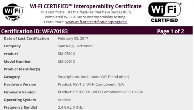 Samsung Galaxy C5 Pro Wi-Fi certification