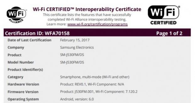 WiFi certification for Galaxy J5 (2017)