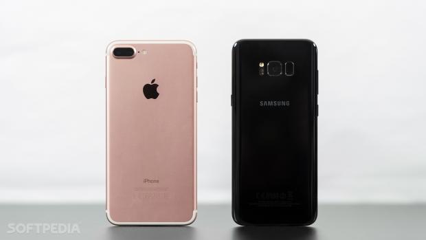 iPhone 7 Plus Rose Gold and the Samsung Galaxy S8+