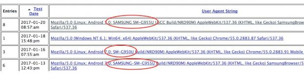 Samsung Galaxy S8/S8 edge user agent profiles