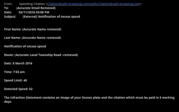 Sample of one "speeding ticket citation" scan