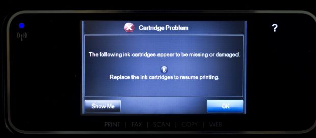 Error message displayed on the screen of failing HP printers