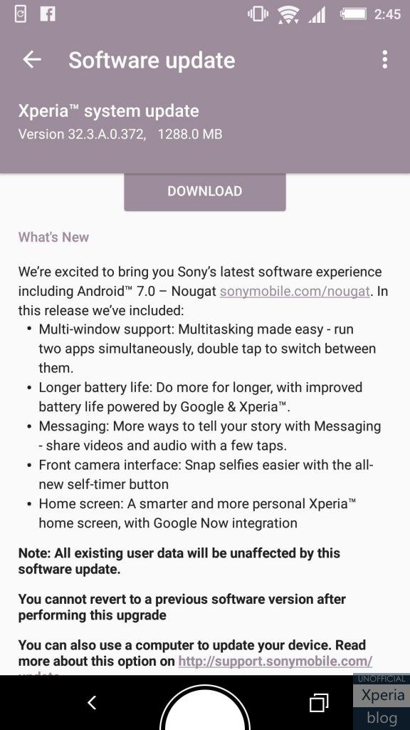 7.0 Nougat update for Xperia Z5 family