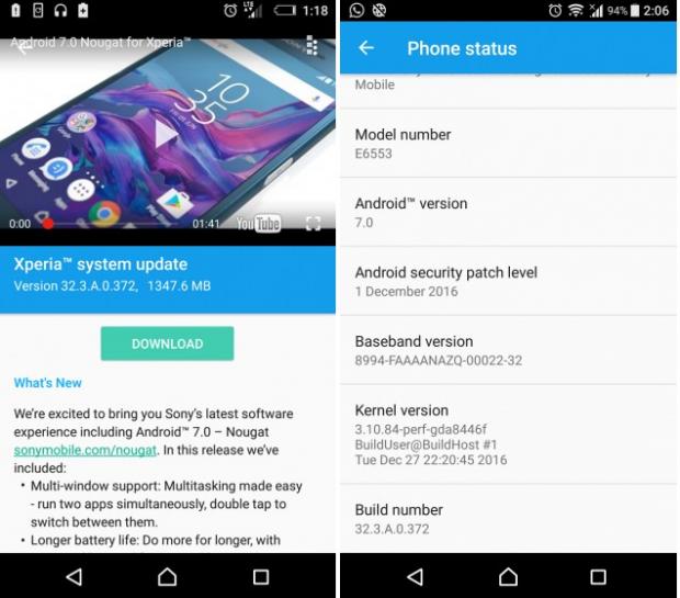 Android 7.0 Nougat for Xperia Z3+
