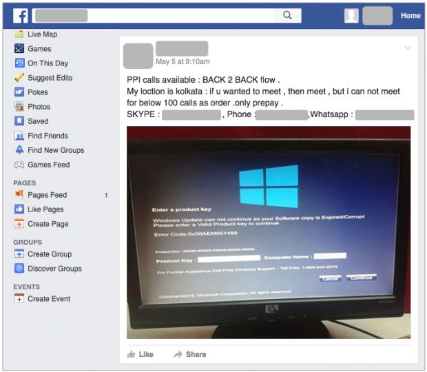 Tech support scam source code sold of Facebook